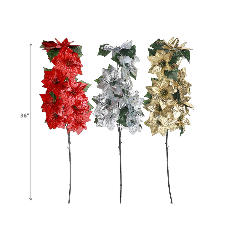 Shiny Poinsettia Spray - Set of 3