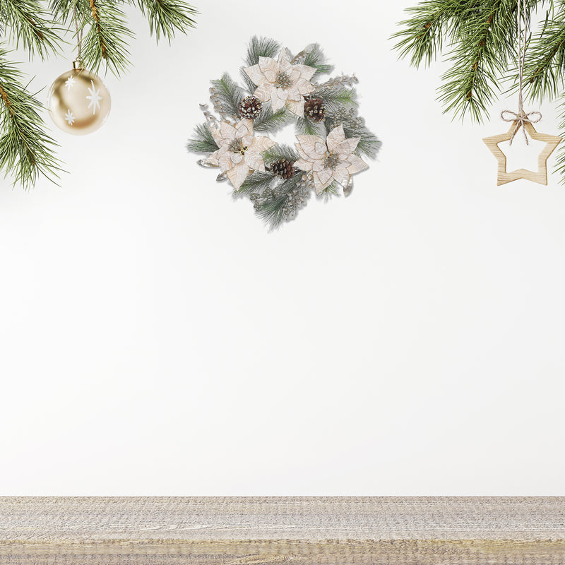 Poinsettia And Pinecone Wreath