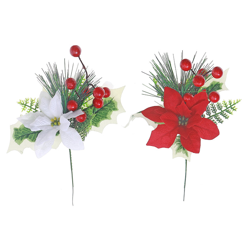 Poinsettia And Berry Pick - Set of 12