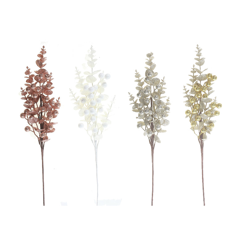 Glitter Berry And Leaves Spray - Set of 4