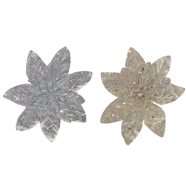 Glitter Poinsettia Clip - Set of 12