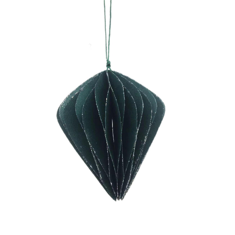 Folding Pyramid Paper Ornament Green - Set of 12