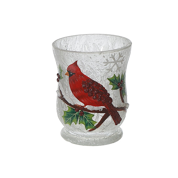 Frosted Holly Berry Cardinal Glass Elegance Vase