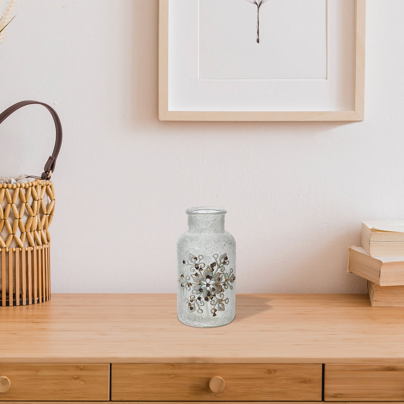 Frosted Glitter Snowflake Glass Jar