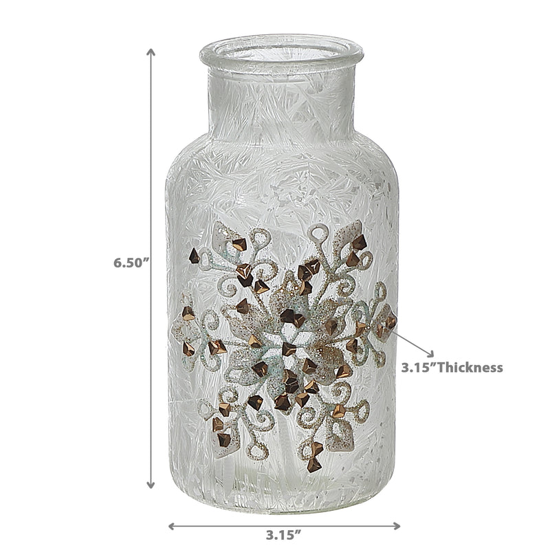 Frosted Glitter Snowflake Glass Jar