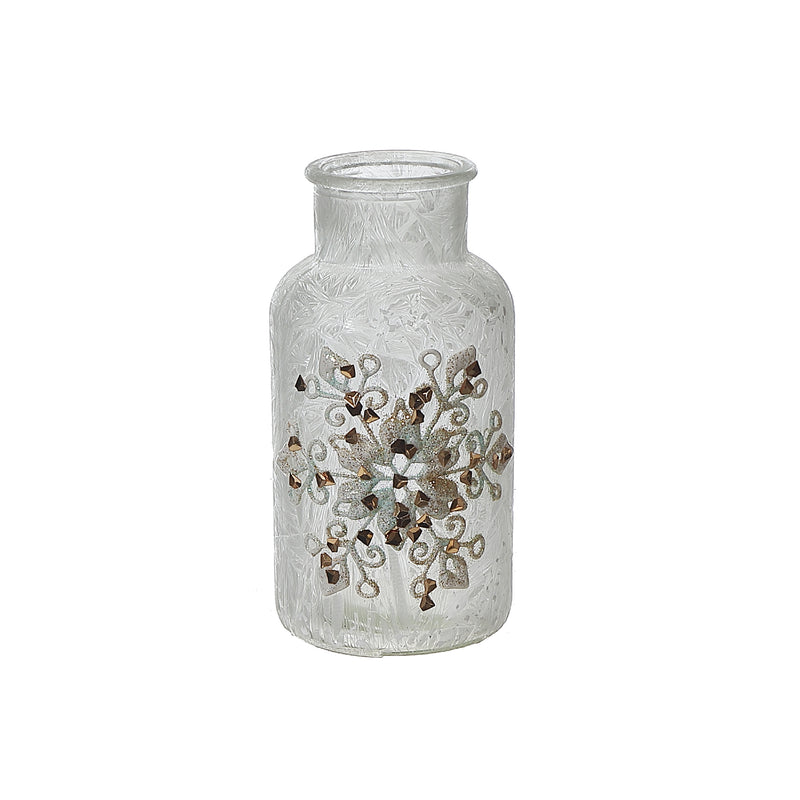 Frosted Glitter Snowflake Glass Jar