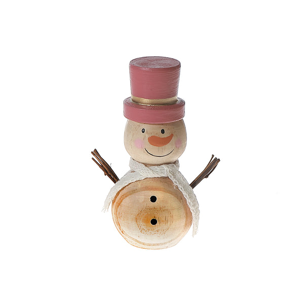 Wooden Snowman With Pink Hat Decor