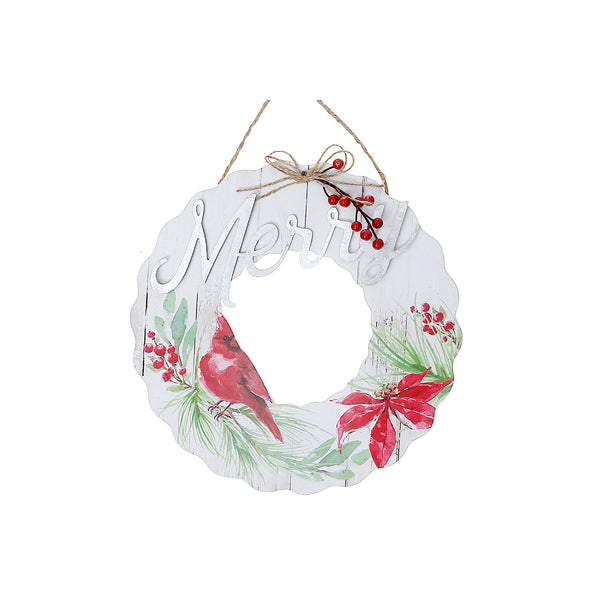 Wooden Wreath Cardinal Hanger Merry