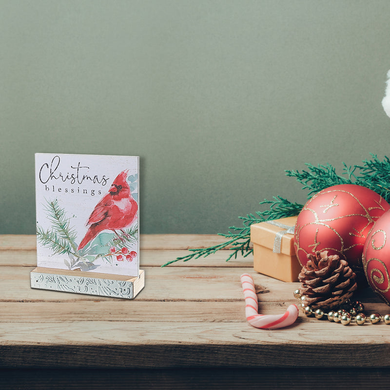 Wooden Table Top With Cardinal Christmas Blessings