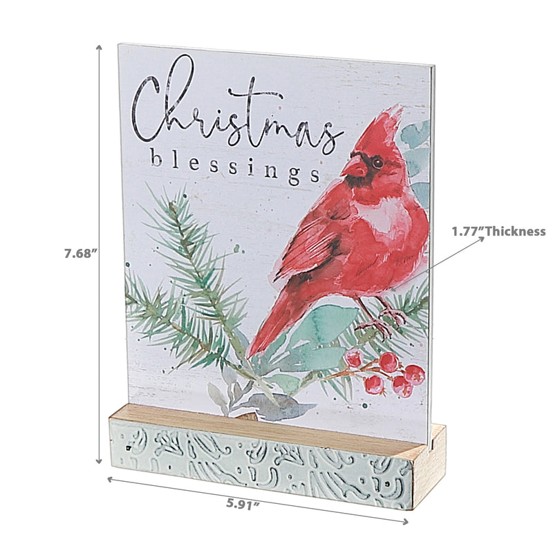 Wooden Table Top With Cardinal Christmas Blessings