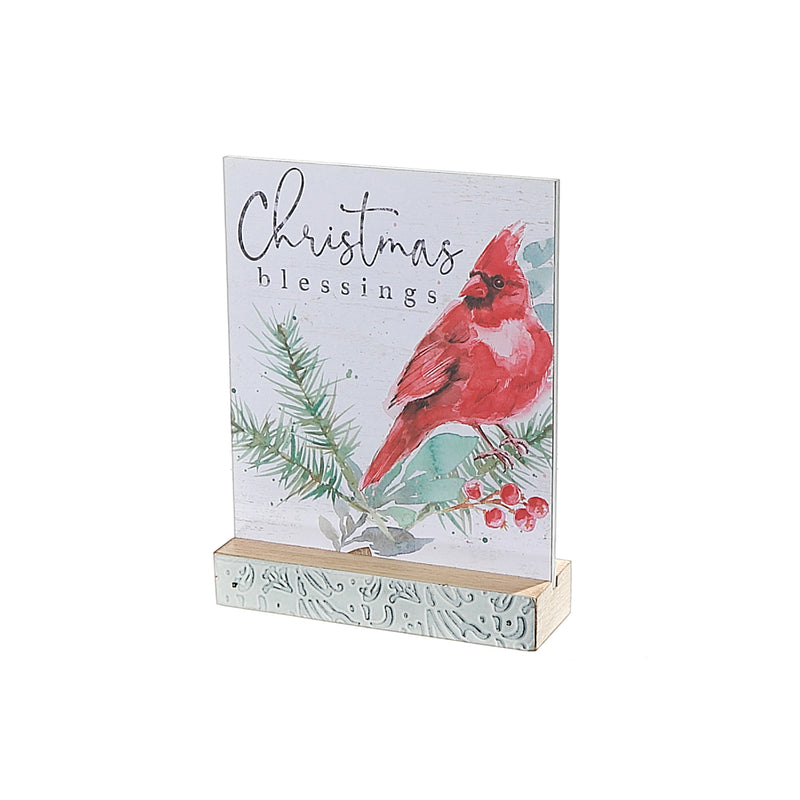 Wooden Table Top With Cardinal Christmas Blessings