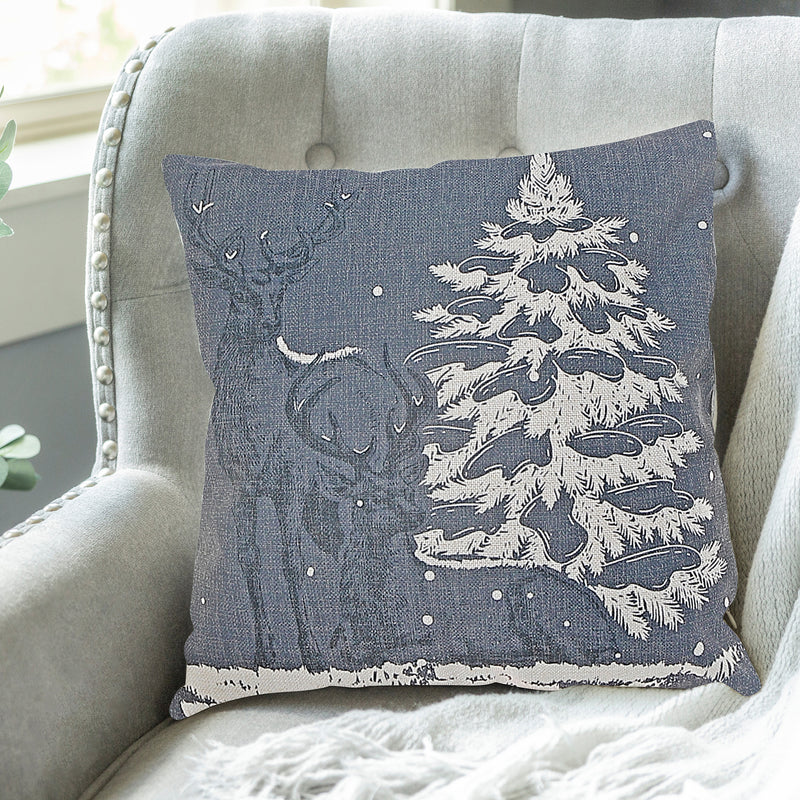 Polyester Cushion Reindeer And Tree 18 X 18 - Set of 2