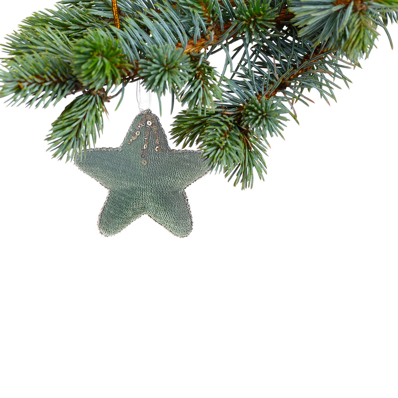 Green Sequin Star Ornament - Set of 12