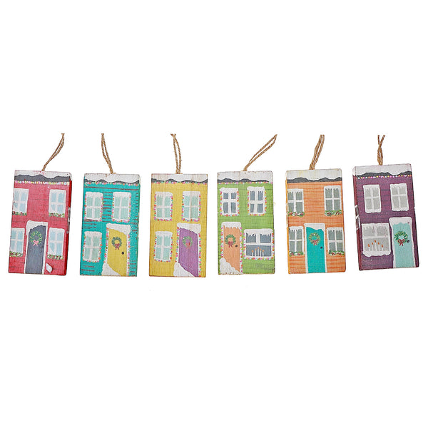 Wooden Rowhouse Xmas Decor Ornament - Set of 12