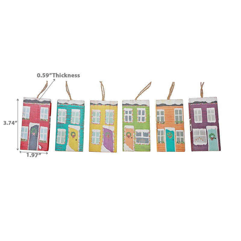 Wooden Rowhouse Xmas Decor Ornament - Set of 12