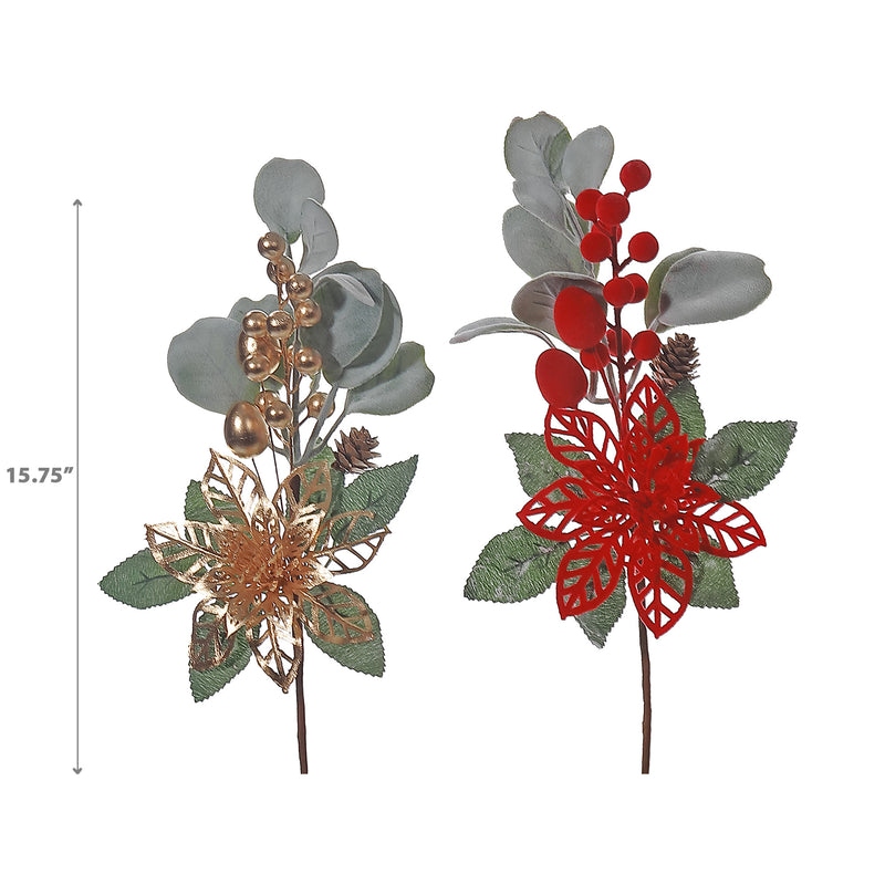 Cutout Poinsettia And Berry Spray - Set of 6