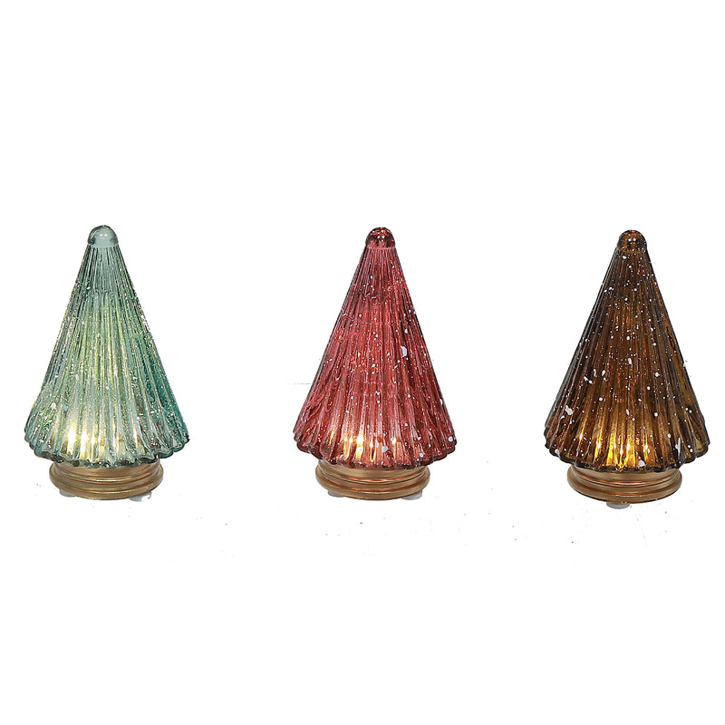 Led Glass Cone Tree Decor 3.62" - Set of 3