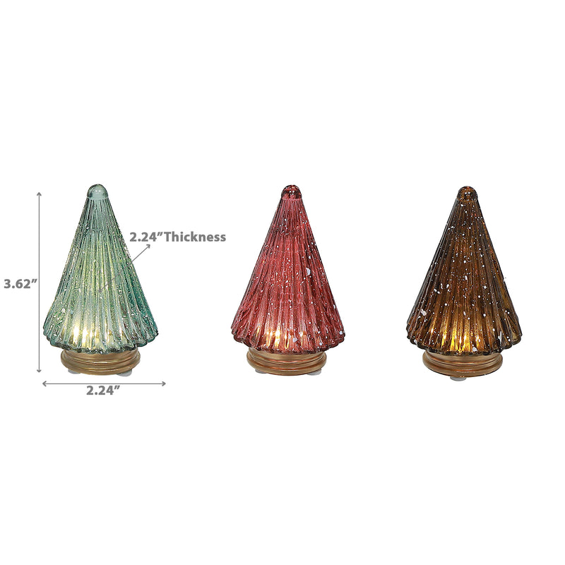 Led Glass Cone Tree Decor 3.62" - Set of 3