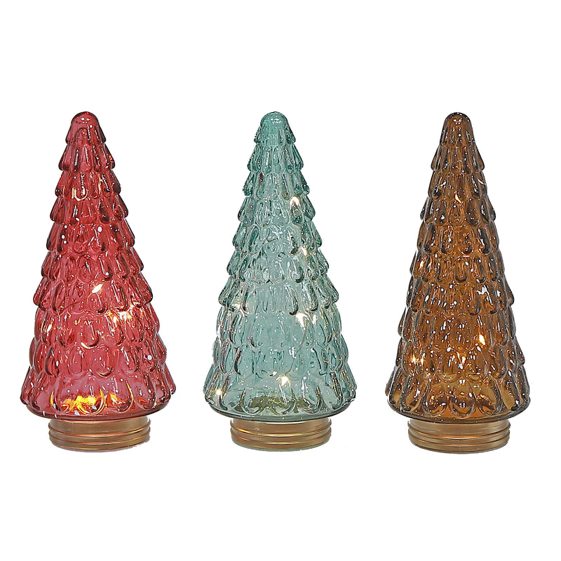 Led Glass Tree Decor 9.25" - Set of 3