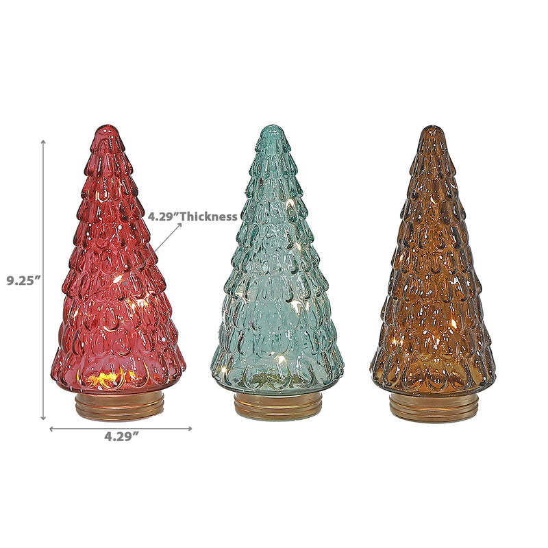 Led Glass Tree Decor 9.25" - Set of 3