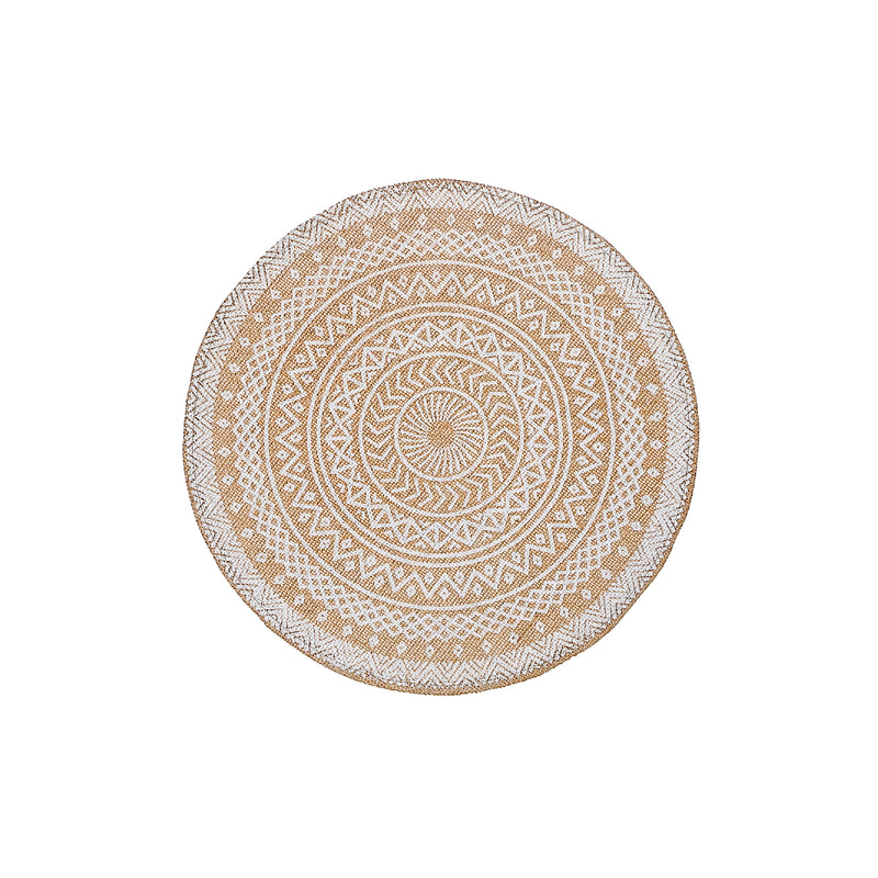 Round Jute Placemat White Mandala - Set of 12