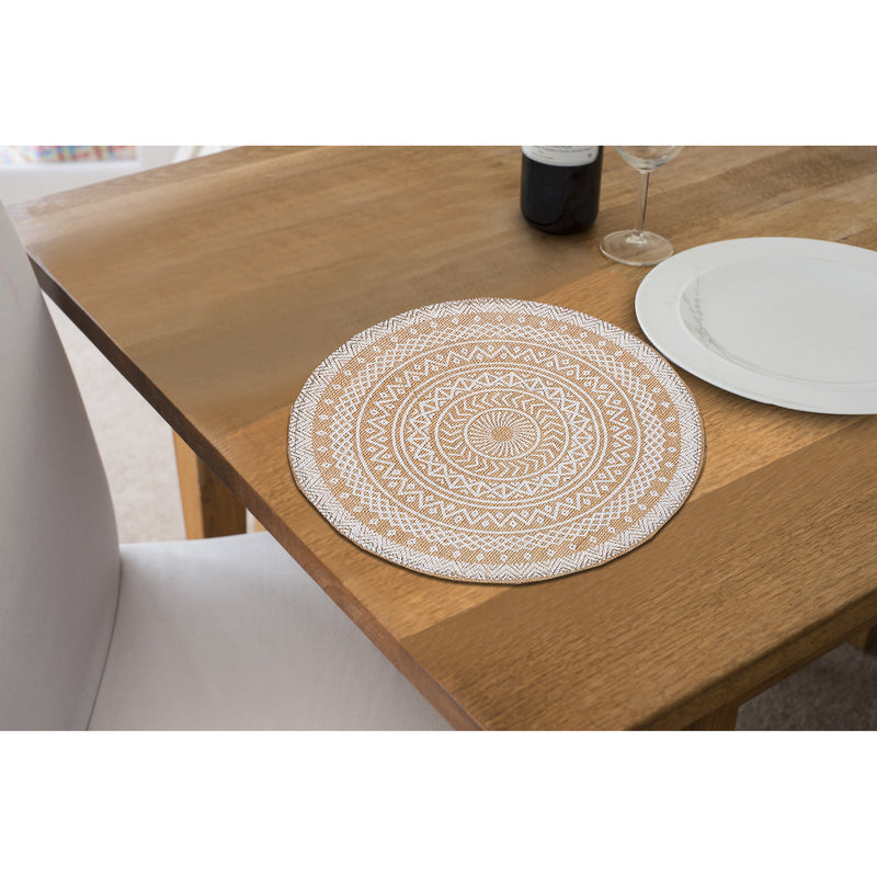 Round Jute Placemat White Mandala - Set of 12