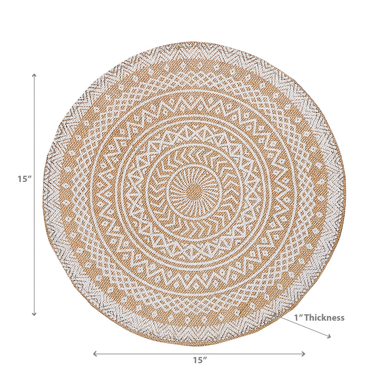 Round Jute Placemat White Mandala - Set of 12