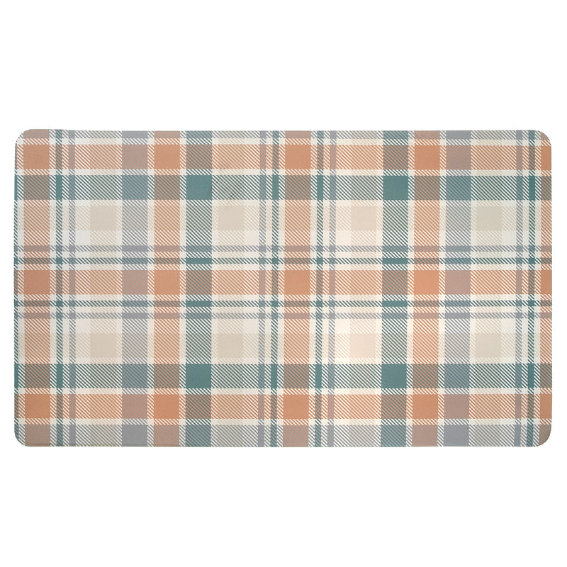 Memory Foam Floor Mat Peachy Cream Plaid