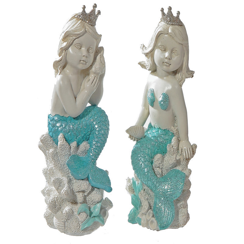 Polyresin Mermaid Sitting On Coral Figurine (Asstd)