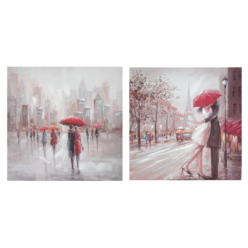 Hand Painted Canvas Wall Art (Romantic Umbrella) - Set of 2