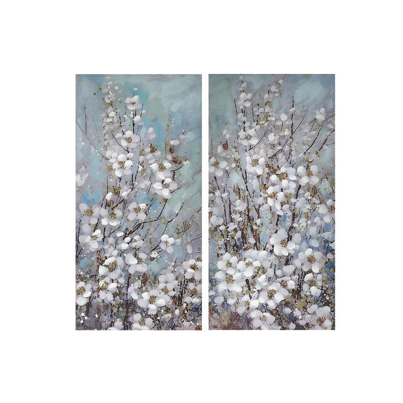 Hand Painted Canvas Wall Art (White Anemone) - Set of 2