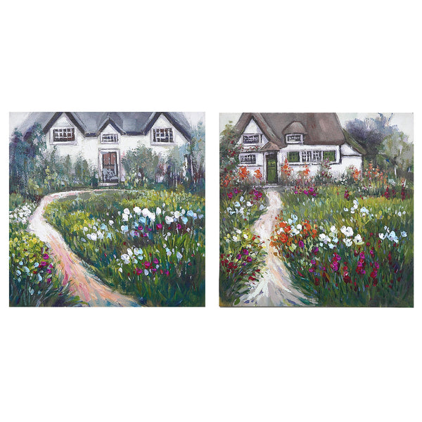 Hand Painted Canvas Wall Art Floral Garden - Set of 2