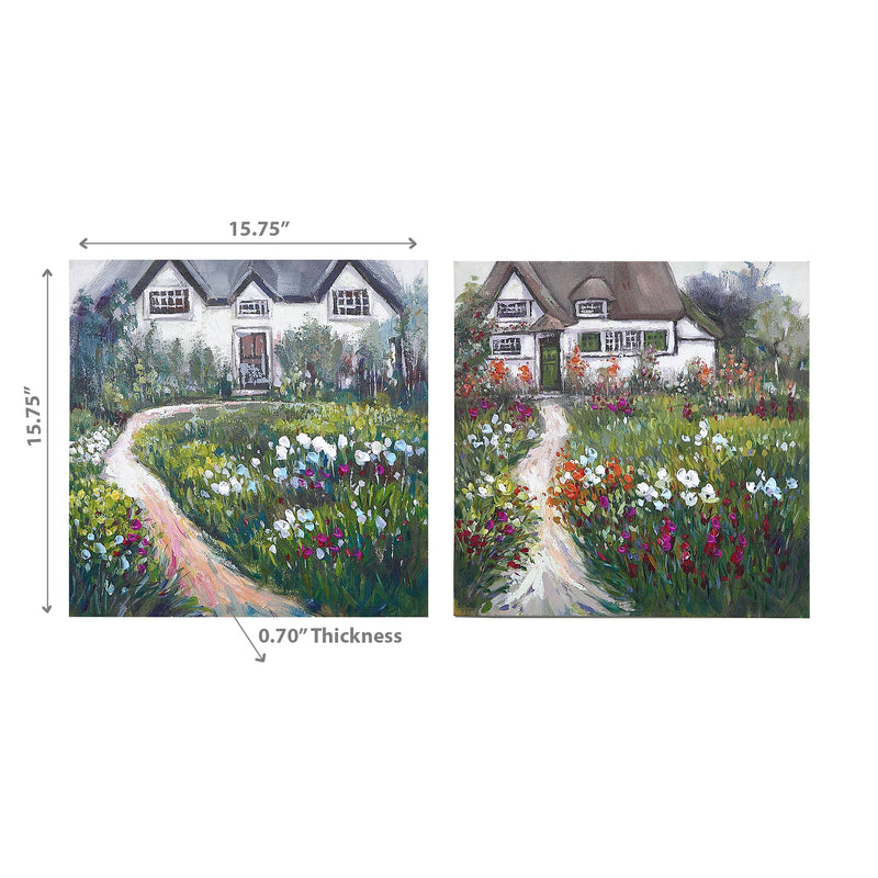 Hand Painted Canvas Wall Art Floral Garden - Set of 2