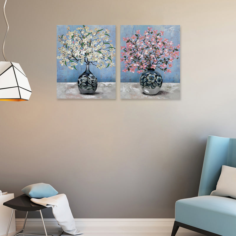 Hand Painted Canvas Wall Art Blossomed Blooms - Set of 2