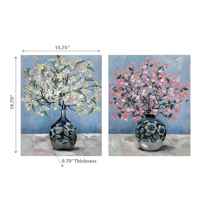 Hand Painted Canvas Wall Art Blossomed Blooms - Set of 2