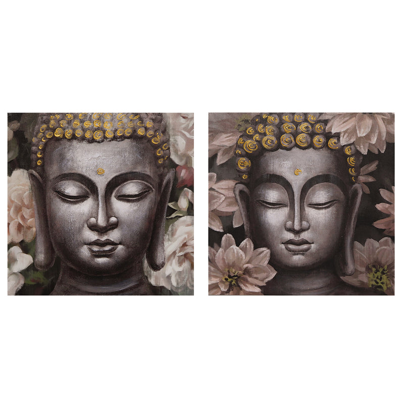 Hand Painted Canvas Wall Art Rosy Buddha - Set of 2