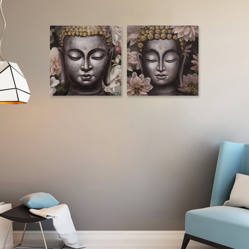 Hand Painted Canvas Wall Art Rosy Buddha - Set of 2