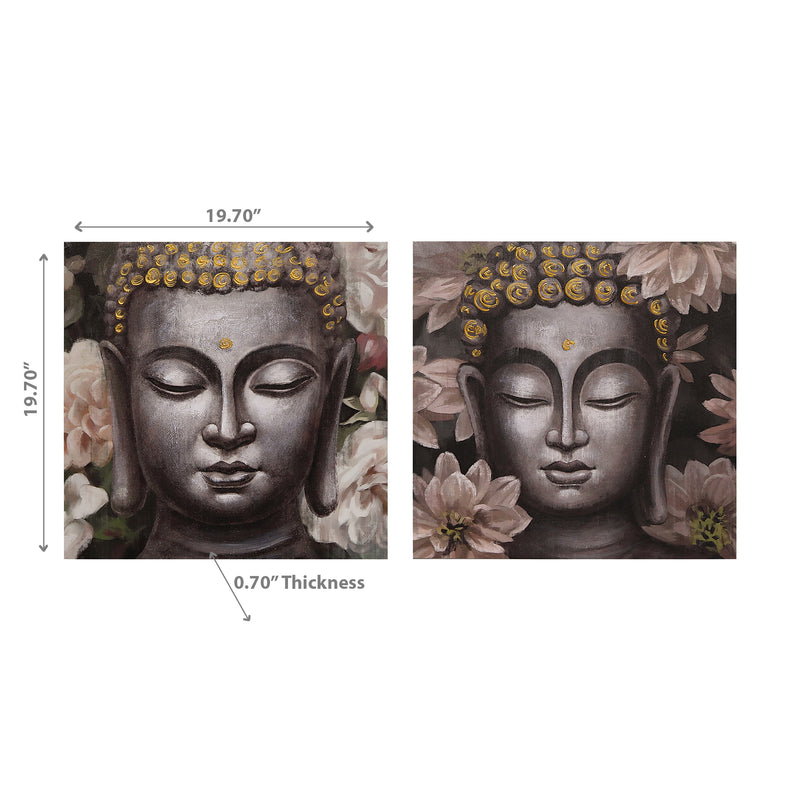 Hand Painted Canvas Wall Art Rosy Buddha - Set of 2