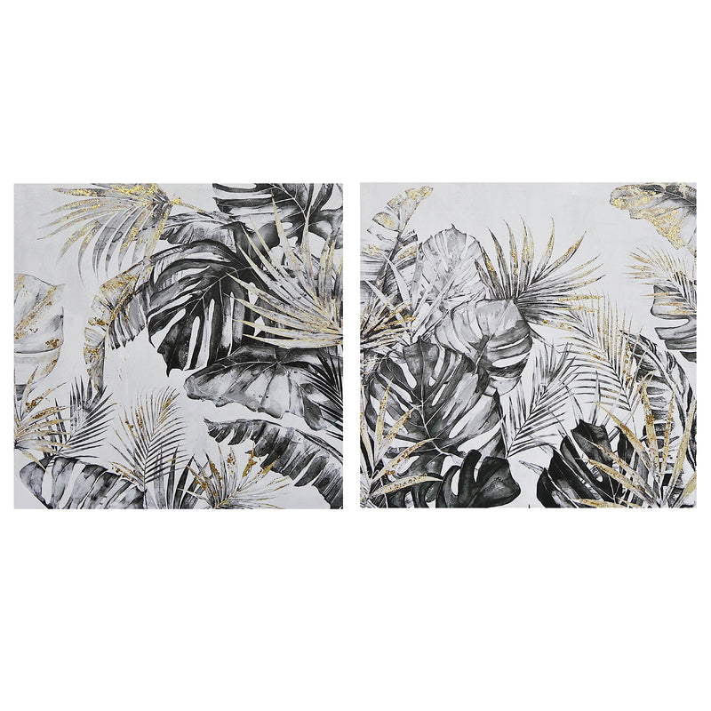 Hand Painted Canvas Wall Art Golden Tropics - Set of 2