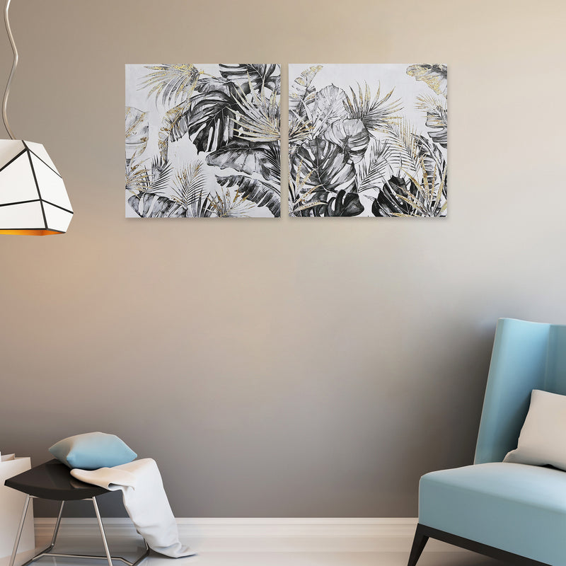 Hand Painted Canvas Wall Art Golden Tropics - Set of 2