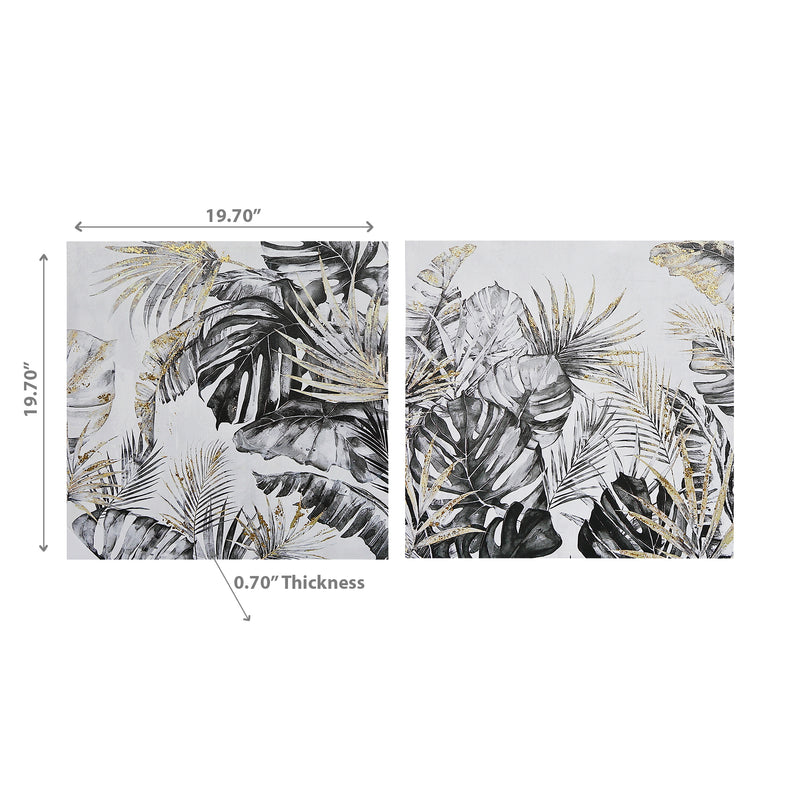 Hand Painted Canvas Wall Art Golden Tropics - Set of 2