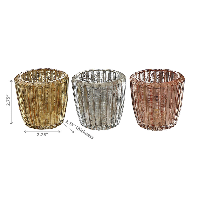 Mercury Ribbed Tealight Holder  - Set of 3