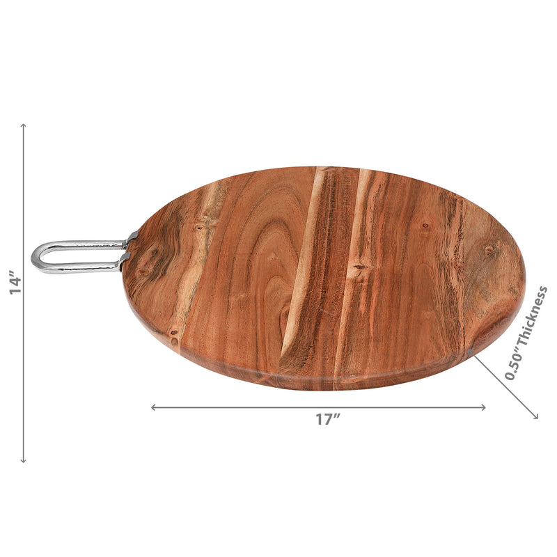 Natural Acacia Wood Round Board With Nickel Handle