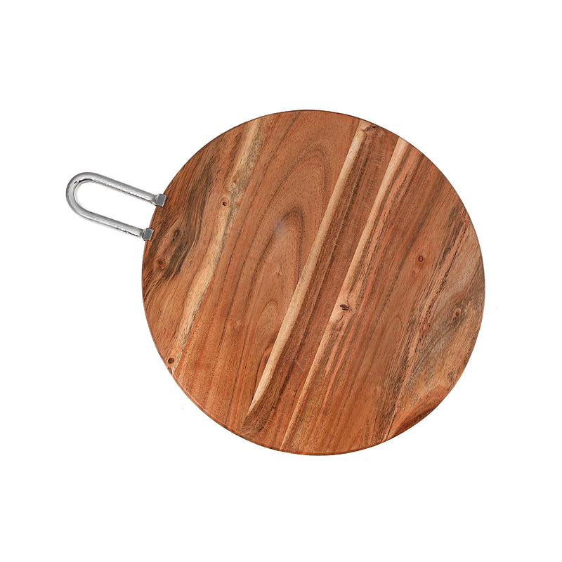 Natural Acacia Wood Round Board With Nickel Handle