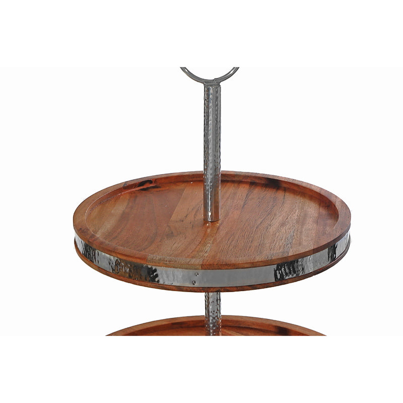 Natural Acacia Wood With Hammered Nickel 2 Tier Cake Stand