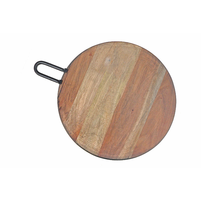 Gray Acacia Wood Round Board With Gunmetal Handle