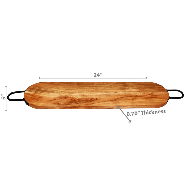 Natural Acacia Wood Oval Serving Board With Gunmetal Handles