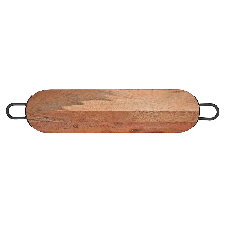 Natural Acacia Wood Oval Serving Board With Gunmetal Handles