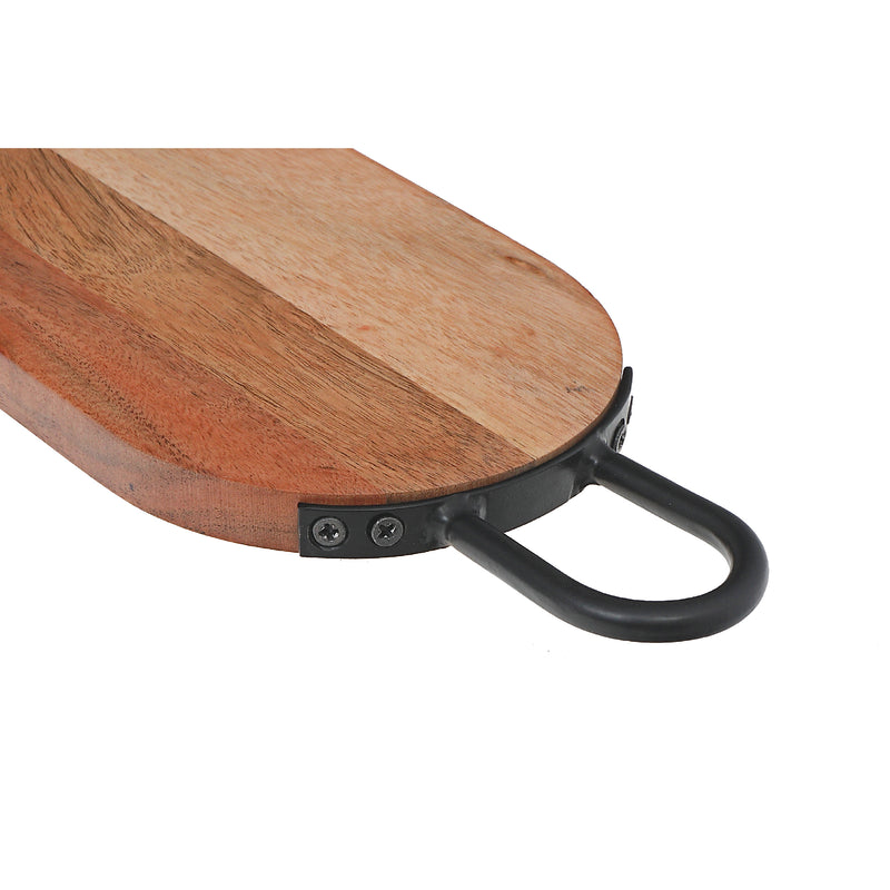 Natural Acacia Wood Oval Serving Board With Gunmetal Handles