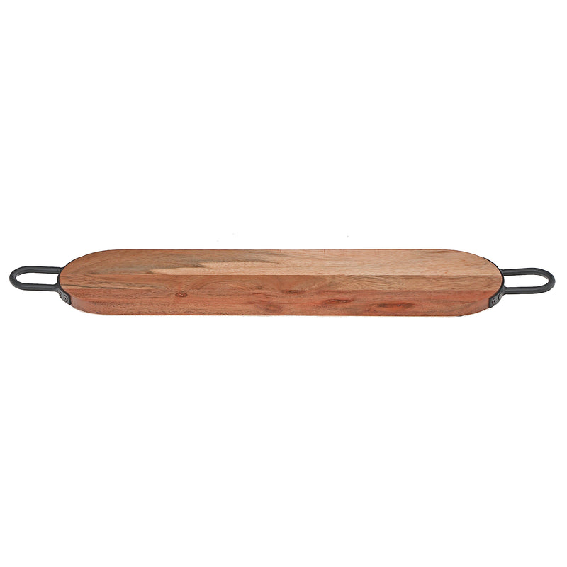 Natural Acacia Wood Oval Serving Board With Gunmetal Handles